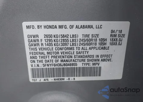 2018 Honda Pilot Ex z USA, uszkodzony, nr VIN 5FNYF6H36JB046955